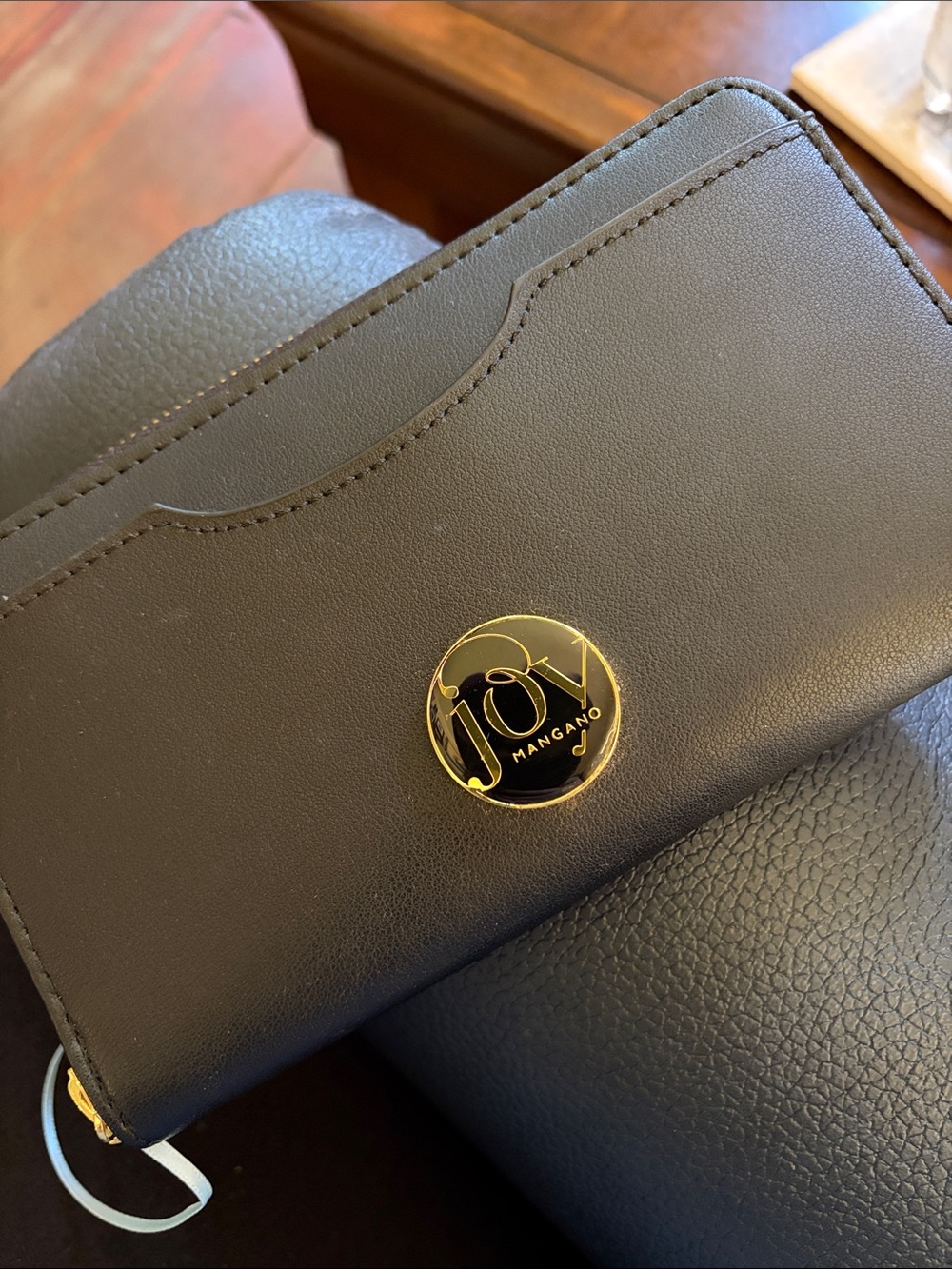 Joy Mangano Black Zip-Around Wallet with Gold Emblem